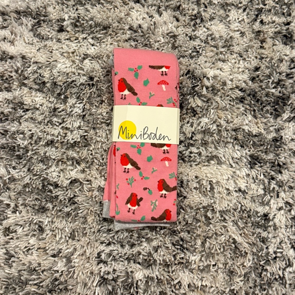 Mini Boden Pink Tights with Bird Design
